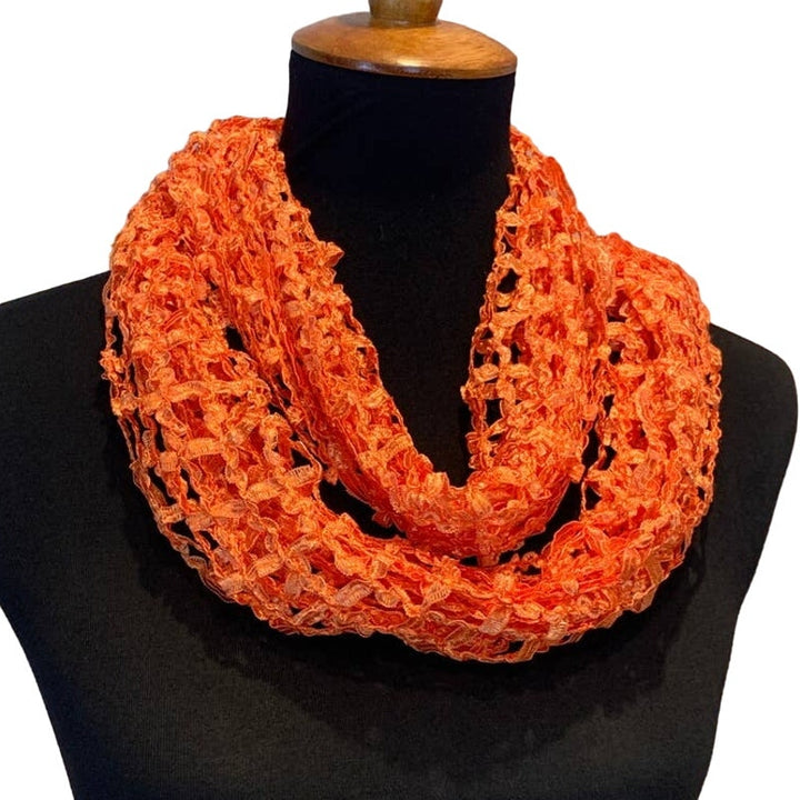 New Pretty Angel Silky Lacy Orange Fishnet Webbed Polyester Blend Infinity Scarf