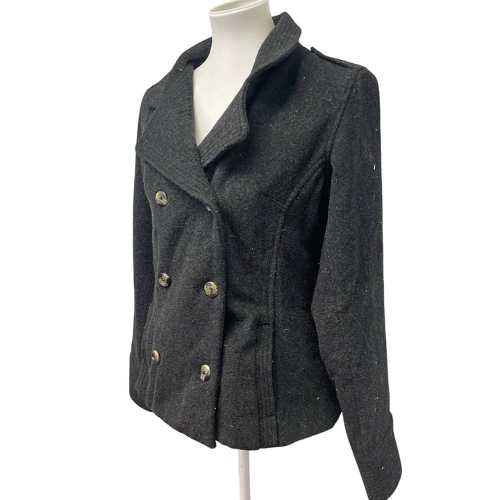 Coffee Shop Womens Large Gray Wool Blend Double Breasted Long Sleeve Pea Coat