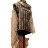 Handmade Upcycled Sari-Inspired Striped Yellow Sheer Fringed Wrap Shawl