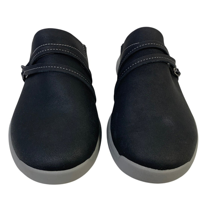 JSport Womens Size 7 Black Faux Leather Gina Slip On Memory Foam Sneaker Shoes