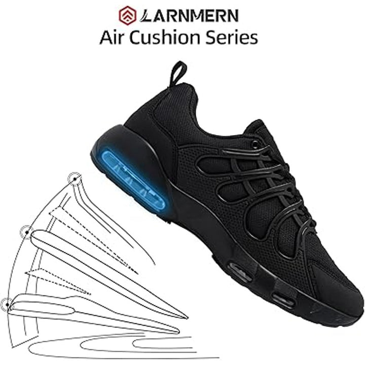 Larnmern Mens Size 8.5 Black Lace Up Air Cushoned Non Slip Work Sneaker Shoes