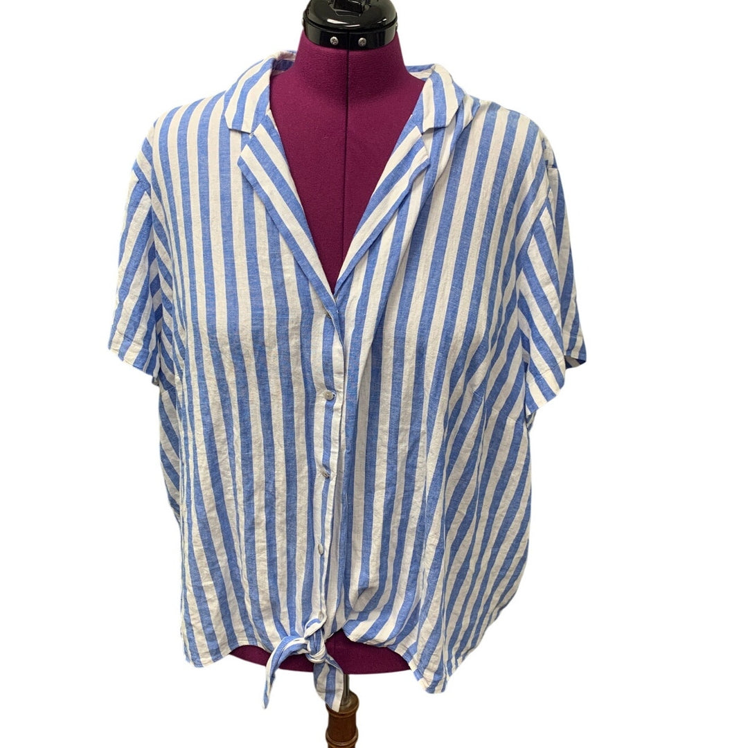 New Ava &amp; Viv Womens Plus Size 4X Short Sleeve Linen Blend Button Down Shirt