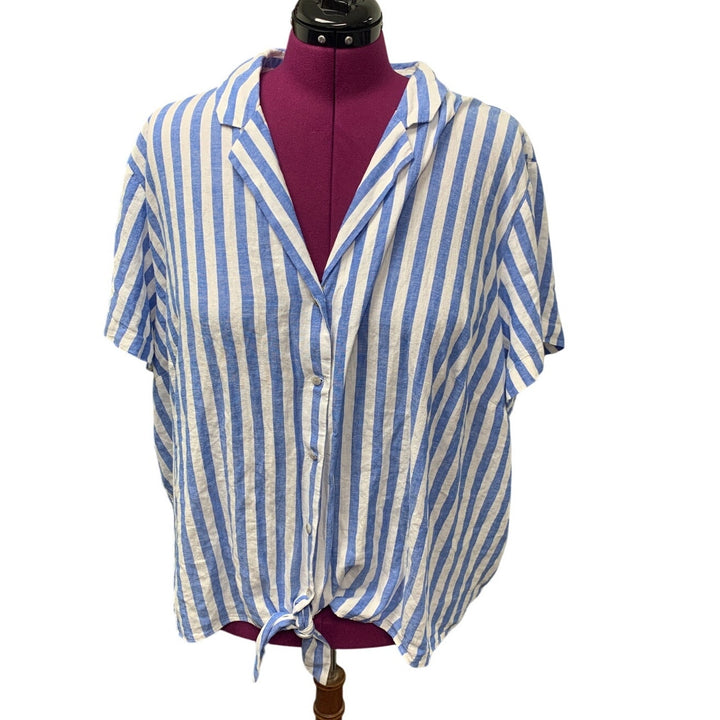 New Ava &amp; Viv Womens Plus Size 4X Short Sleeve Linen Blend Button Down Shirt