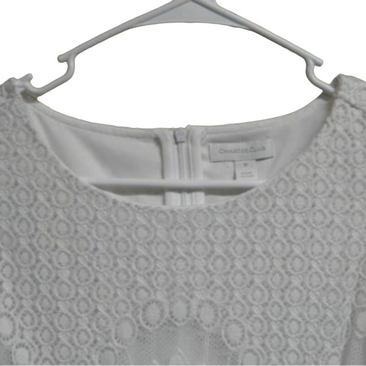 Charter Club Womens Medium White Floral Sleeveless Lace Overlay Gingham Blouse