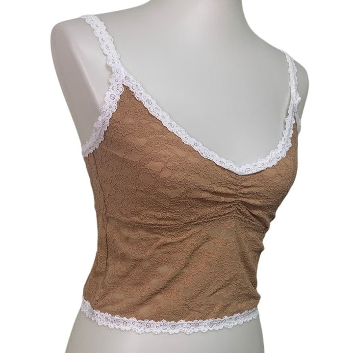New American Eagle Womens Small Tan Vintage Lace Cami Bra Adustable Straps