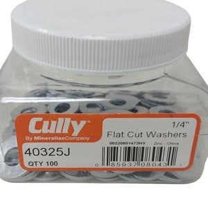 100 New Cully 40325J 1/4" Flat Cut Zinc Metal Washers - New In Package