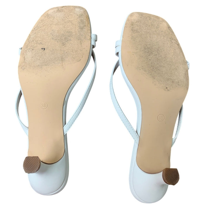 Lookyno Womens Size 8 White Strappy Open 3" Kitten Heel Slide On Toe Ring Shoes