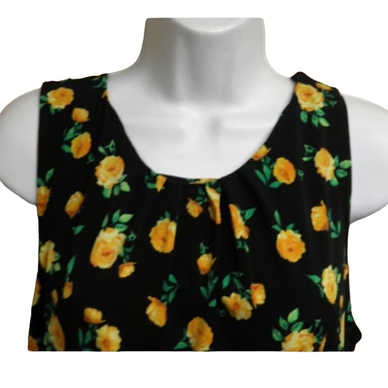 New York &amp; Company Womens Medium Yellow Floral Sleeveless PolySpandex Blouse Top