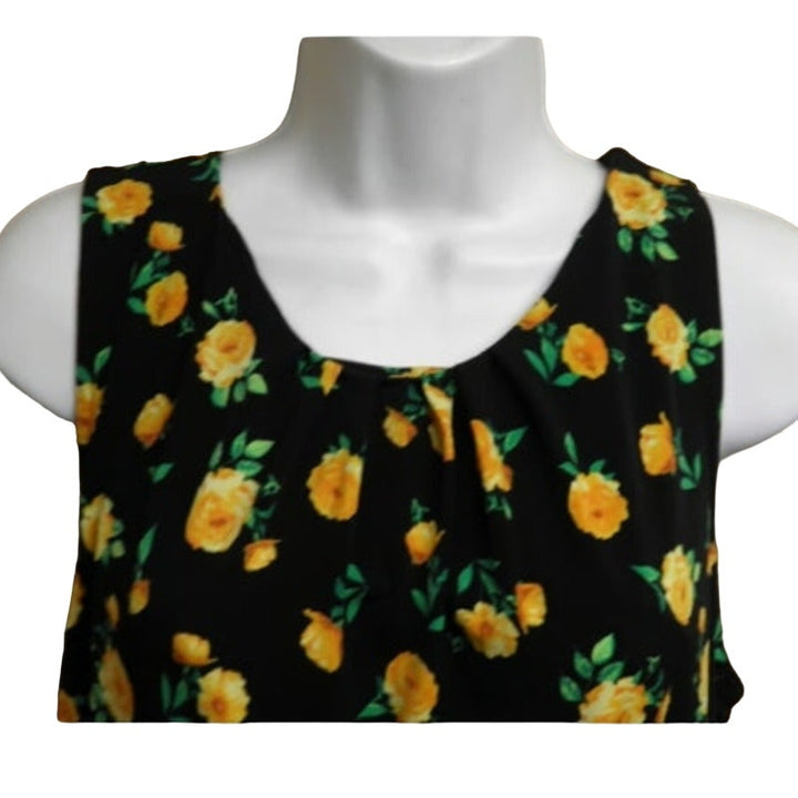 New York &amp; Company Womens Medium Yellow Floral Sleeveless PolySpandex Blouse Top