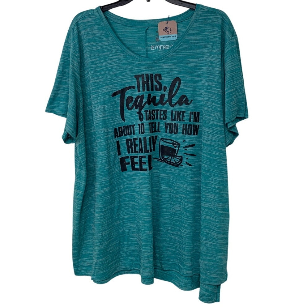 Hand Printed Upcycled Womens Plus 3X This Tequila Tastes How I Really Feel Tee