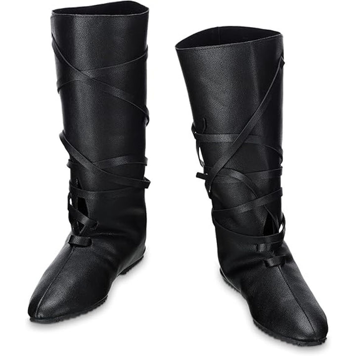 Blosssound Mens Size 9 Black Medieval Boots Faux Leather Lace Up Shoes