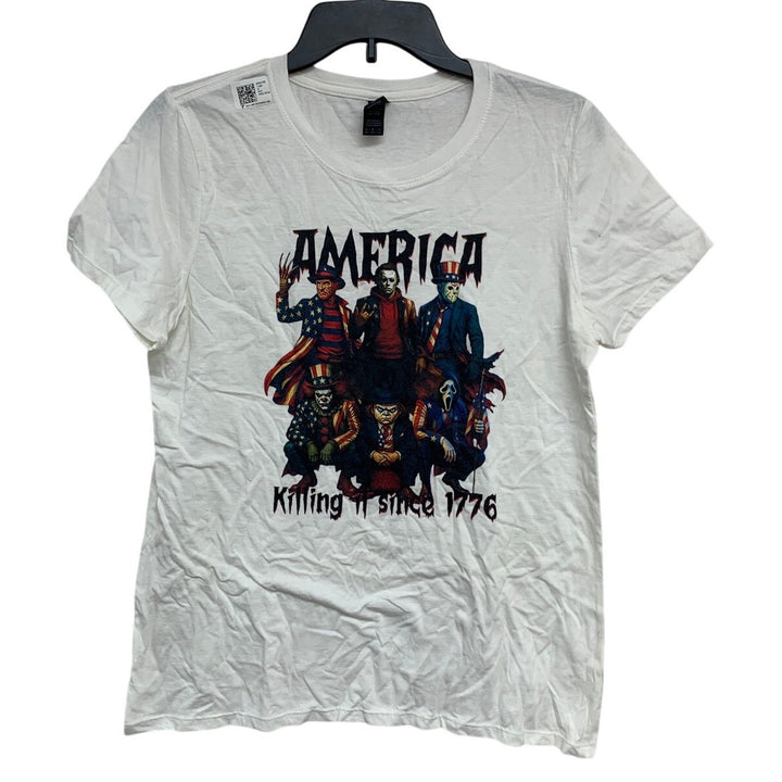 Gildan Women’s Medium “America Killing It Since 1776” Horror T-Shirt, NWT