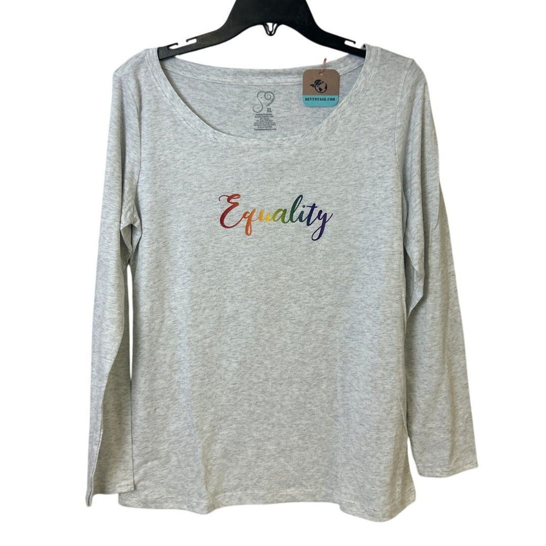 New Hand Printed Womens XL Rainbow Equality Long Sleeve Crew Neck Tee Shirt