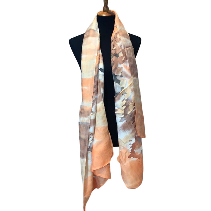 New Long Sheer Peach White Tan Watercolor Lightweight Fashion Scarf Wedding Wrap