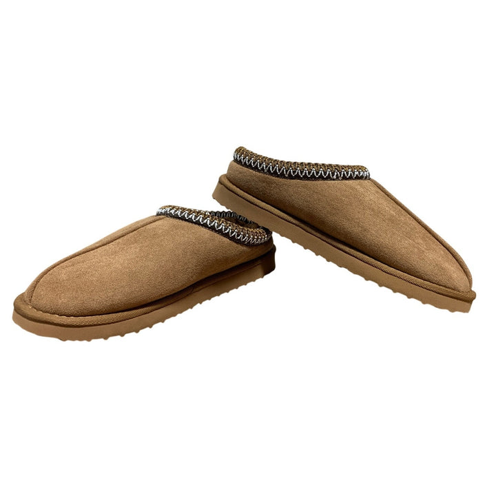 Womens Size 8 Brown Faux Suede Slippers Closed Round Toe Fuzzy Slide On Shoes