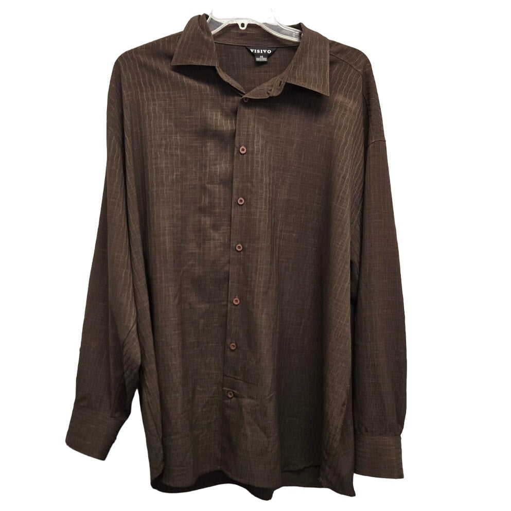 Visivo Mens 3XL 100% Polyester Textured Grid Long Sleeve Button Up Shirt