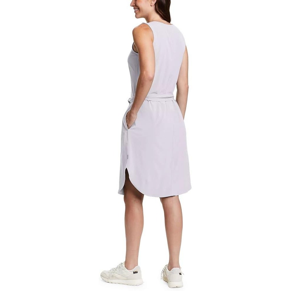 New Eddie Bauer Womens Large Wisteria Purple Escapelite Sleeveless Belted Dress