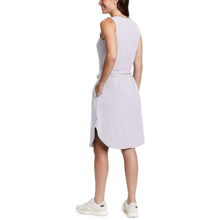 New Eddie Bauer Womens Large Wisteria Purple Escapelite Sleeveless Belted Dress