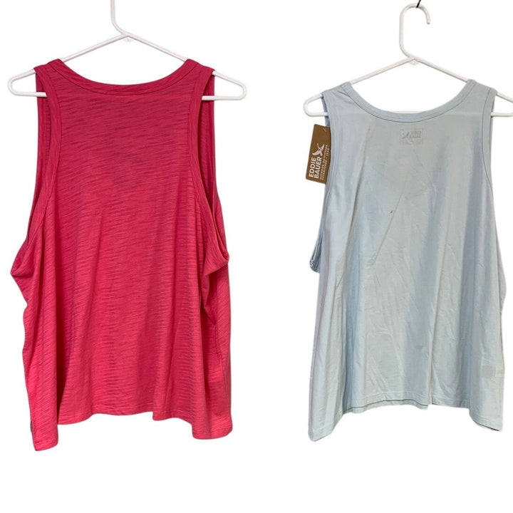 2 New Eddie Bauer Womens XXL Pink Blue Solstice Slub Pocket Tempo Tank Tops