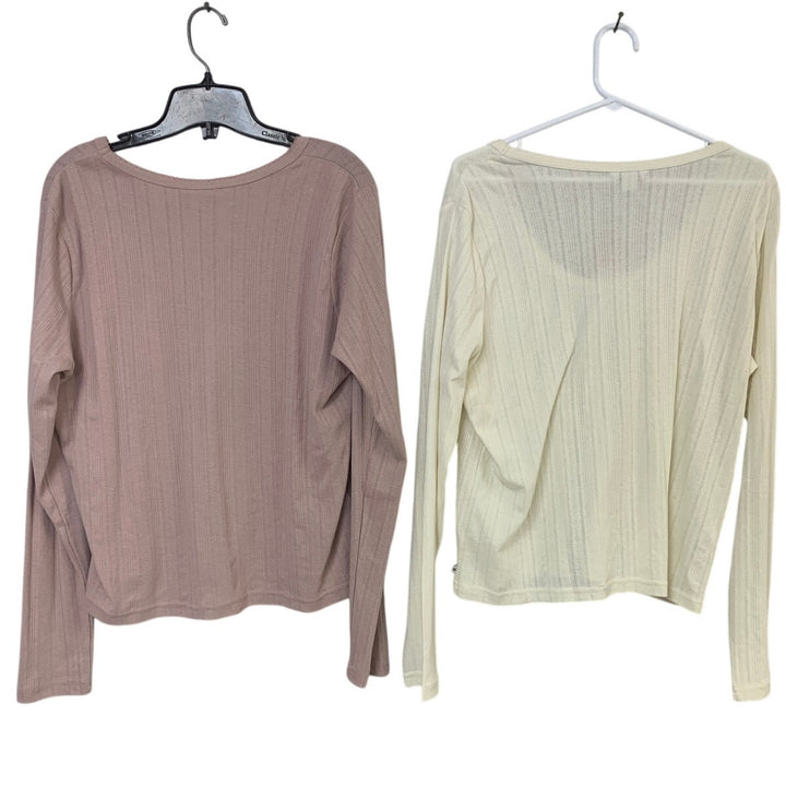 New Eddie Bauer Womens XXL Ivory Plum Perfect Pointelle Long Sleeve Shirts