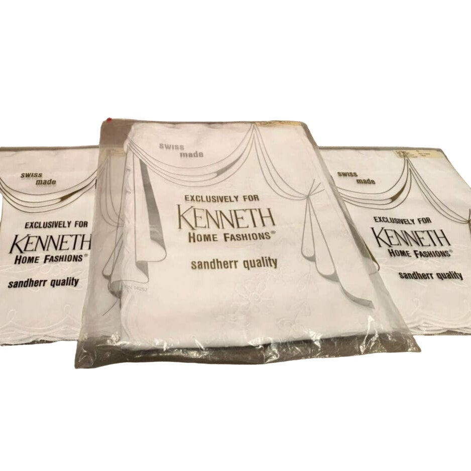 Kenneth Home Fashions Sandherr Swiss Made White Floral Embroidered Curtain Set