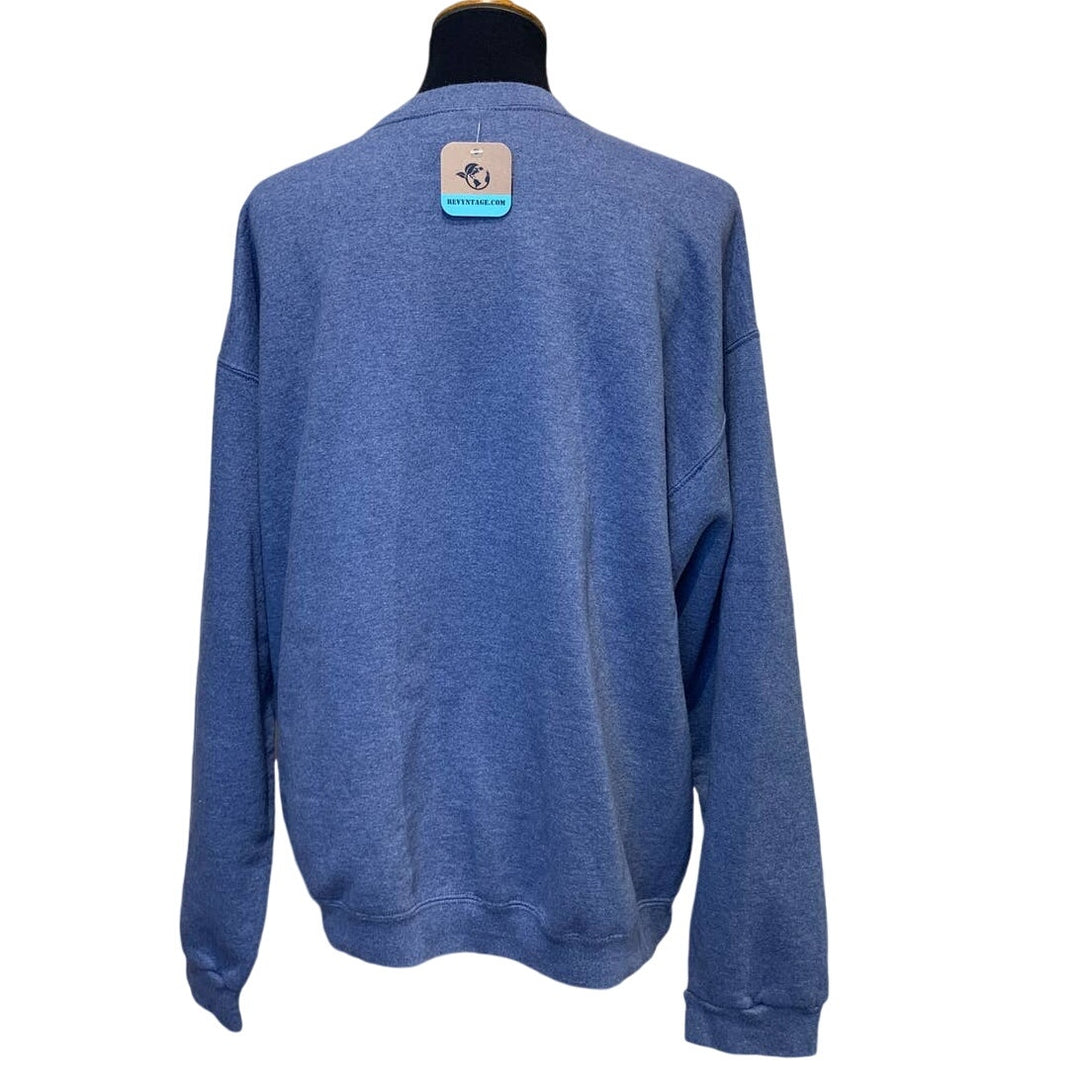 Upcycled Hand Printed Mens Large Pink Robin Bird CrewNeck Long Sleeve Sweatshirt