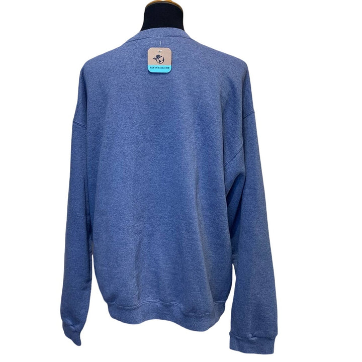 Upcycled Hand Printed Mens Large Pink Robin Bird CrewNeck Long Sleeve Sweatshirt
