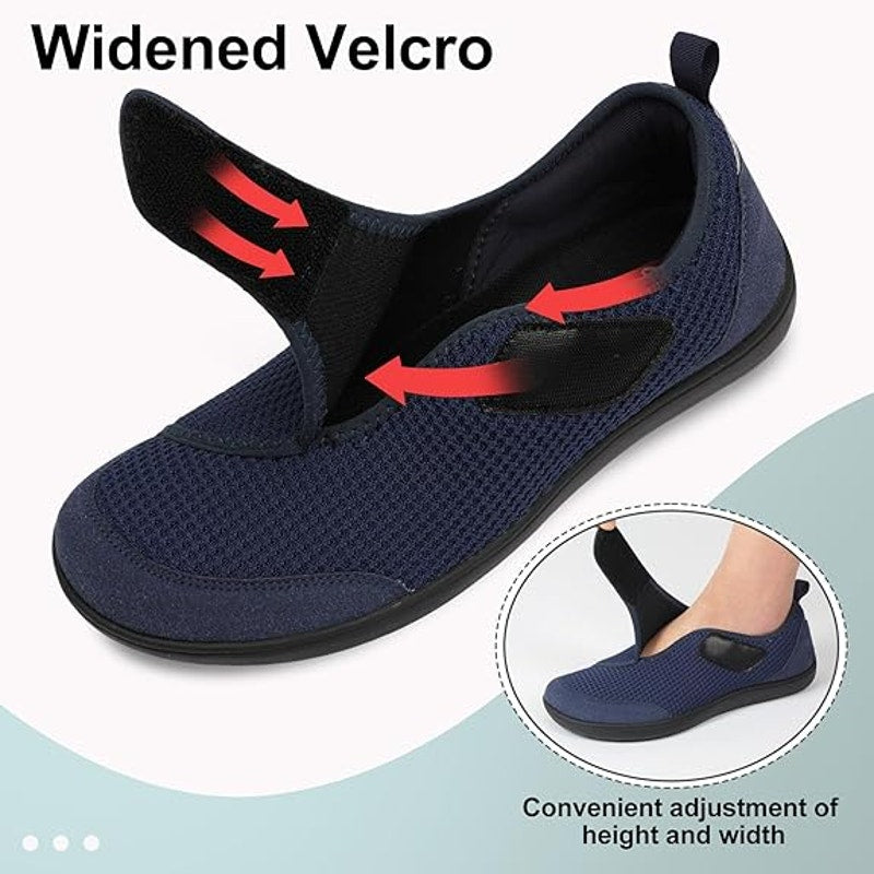 Lelsfit Mens Size 9 Navy Sneakers Hook Loop Closure Wide Toe Casual Shoes