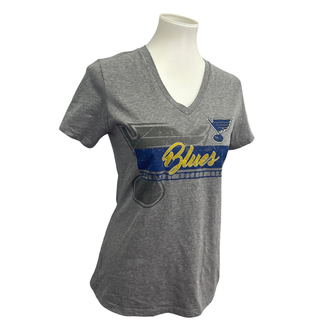 NHL St Louis Blues Hockey Womens Small Short Sleeve Cotton Blend VNeck Tee Shirt