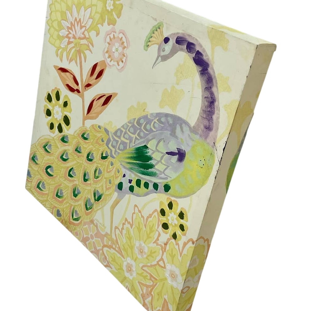 Hobby Lobby Wrapped Canvas Painted Floral Peacock Garden Scene Wall Art Artwork