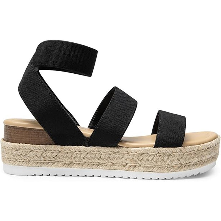 Dream Pairs Womens 7.5 Black Espadrille Elastic Ankle Strap Platform Sandals