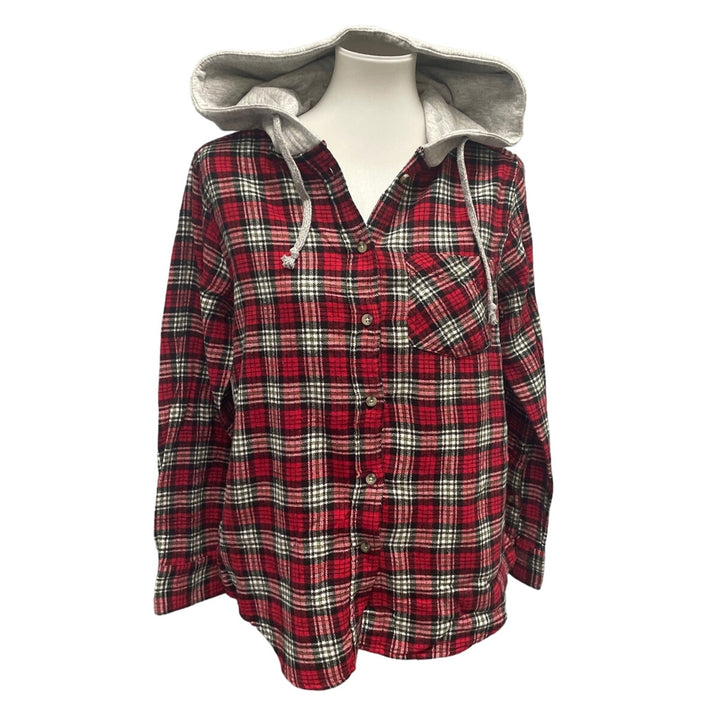 New Hand Printed Womens XL Hangover Hoodie Long Sleeve Plaid Flannel Hoodie