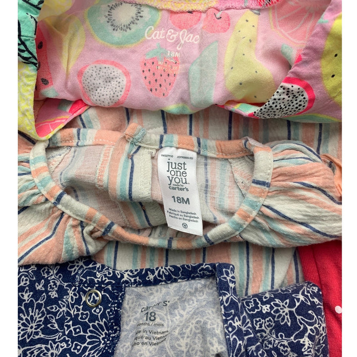 Lot of 9 Carters Garanimal Cat &amp; Jack Baby Girls 18 Mos Shirts One Piece Outfits