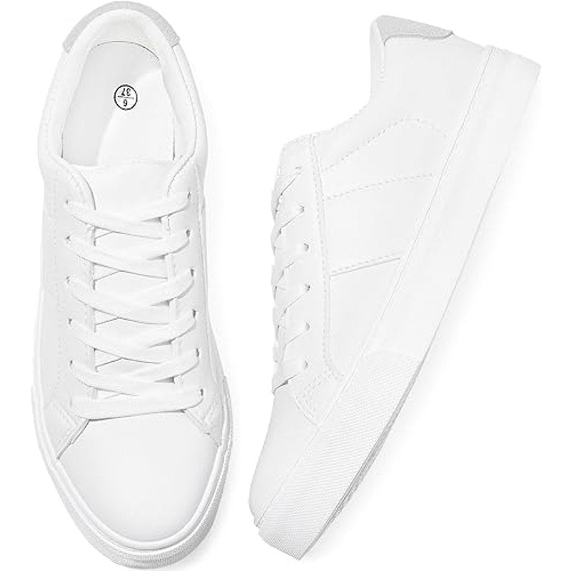 Adokoo Womens Size 7.5 White Faux Leather Classic Low Top Lace Up Sneaker Shoes
