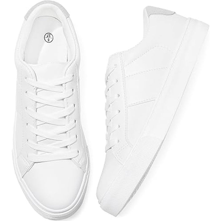Adokoo Womens Size 7.5 White Faux Leather Classic Low Top Lace Up Sneaker Shoes