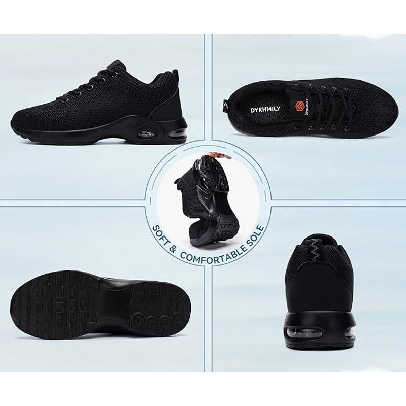 New DYKHMILY Womens Size 9W Wide Black Mesh Steel Toe Lace Up Safety Work Shoes