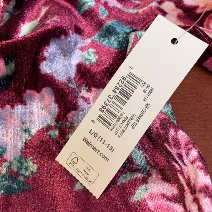 New No Boundaries Juniors Large 11/13 Long Sleeve Velour Soft Floral Blouse