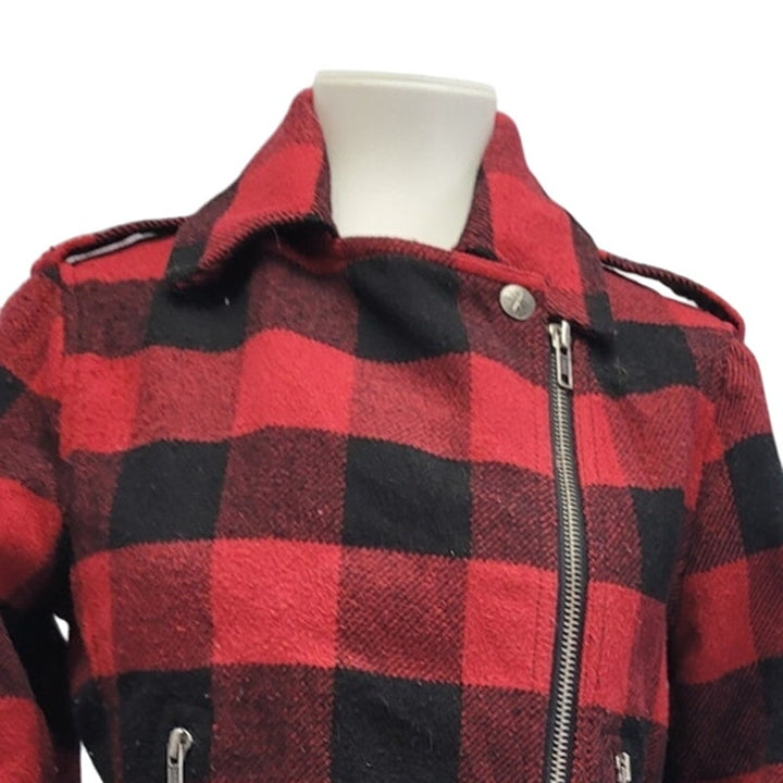 Fatal Charm Womens Medium Red Black Plaid Zip Up Warm Wool Blend Coat Jacket