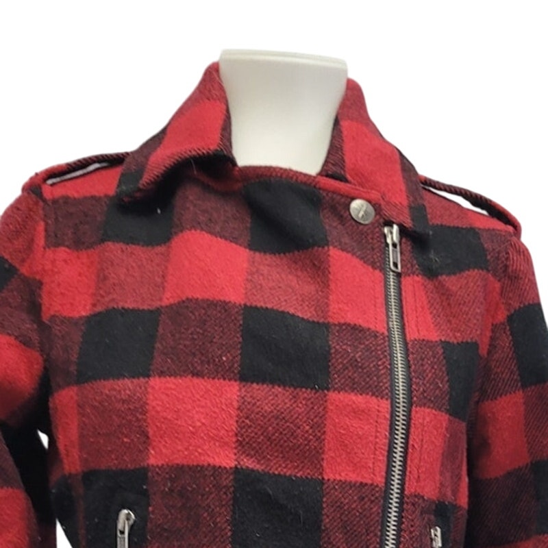 Fatal Charm Womens Medium Red Black Plaid Zip Up Warm Wool Blend Coat Jacket