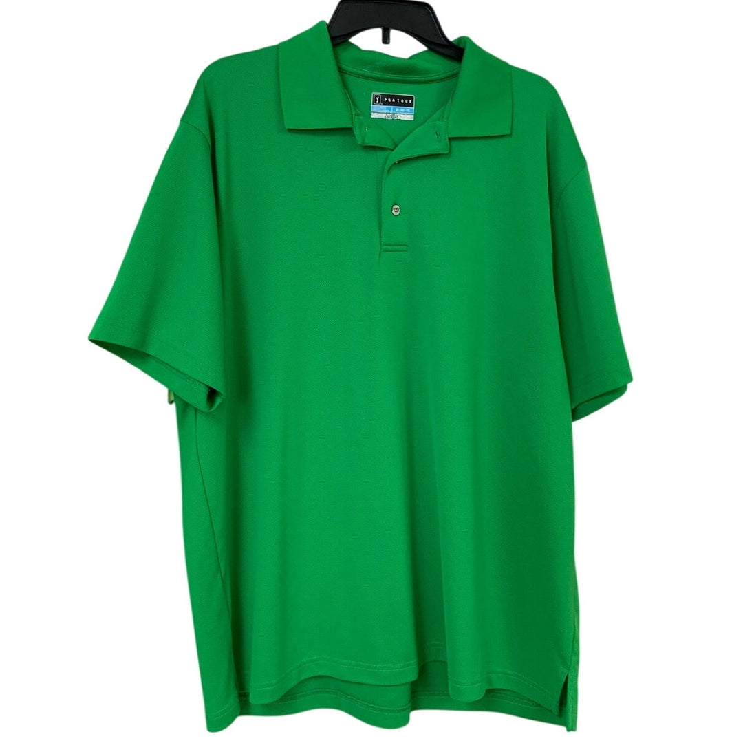 Lot of 2 Champions PGA Tour Mens XL Solid Green Short Sleeve Polo Shirts EUC