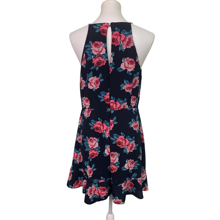 Mi Ami Womens Medium Ruffled Floral Thin Strap Flowy Back Zip Fit n Flare Dress