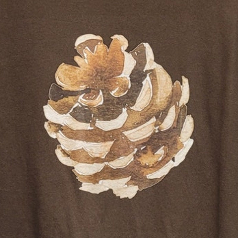 Hand Printed XXL Upcycled Rustic Woody Pine Cone Short Sleeve Crew Neck Tee