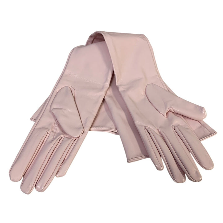 Womens Light Pastel Pink Vintage Vinyl Cloth Lined Arm Length Ballroom Gloves