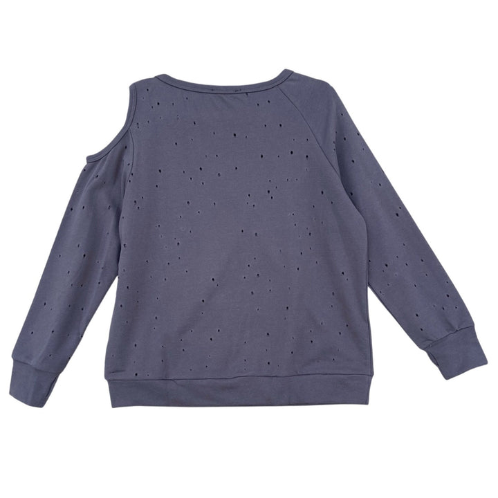 NWT New Mitto Shop Womens Small Destroyed Detail Single Cold Shoulder Sweatshirt