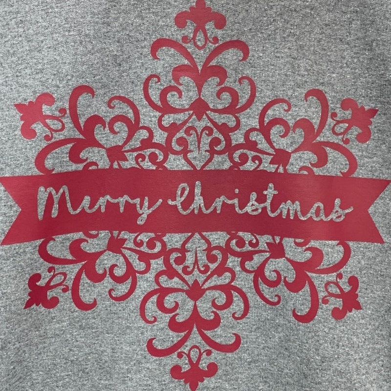 New Hand Printed Womens XL Heathered Merry Christmas Pullover Hoodie Sweatshirt