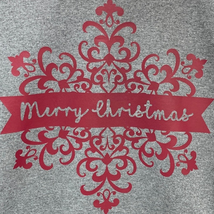 New Hand Printed Womens XL Heathered Merry Christmas Pullover Hoodie Sweatshirt