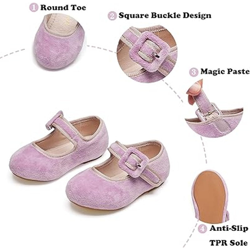 Kiderence Toddler Girls 8 Purple Mary Jane Ballet Flats Latch &amp; Hook Close Shoes