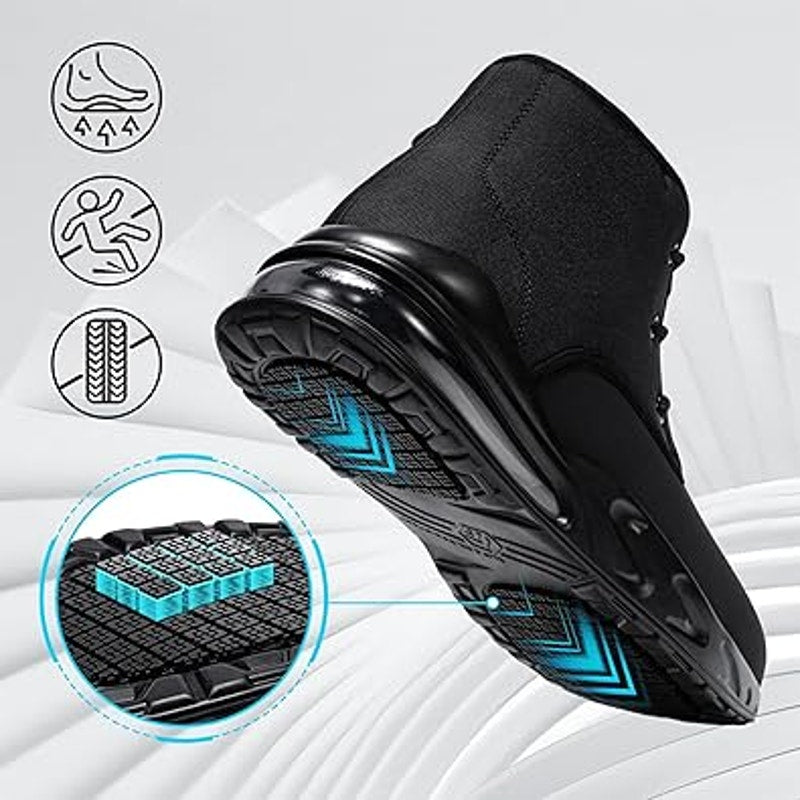 Larnmern Mens 9.5 Black Side Zip Lace Up Food Service Non Slip Air Cushion Shoes