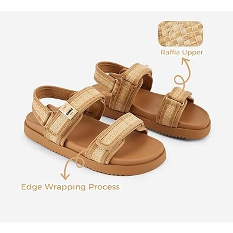 Lucky Step Womens Size 7.5 Tan Hook Loop Open Toe Double Strap Sandal Shoes