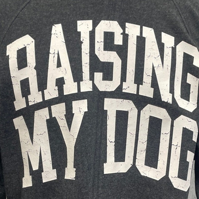 Hand Printed Upcycled Womens XL Raising My Dog Asymmetrical Zp Warm Jacket